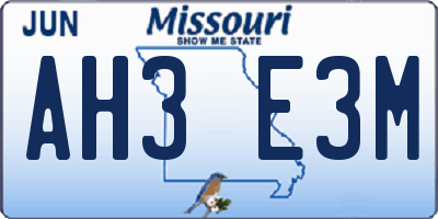 MO license plate AH3E3M