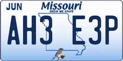 MO license plate AH3E3P