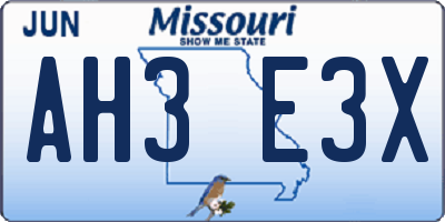 MO license plate AH3E3X