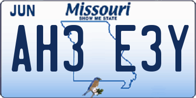 MO license plate AH3E3Y