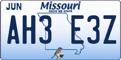 MO license plate AH3E3Z