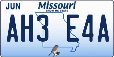 MO license plate AH3E4A