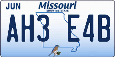 MO license plate AH3E4B