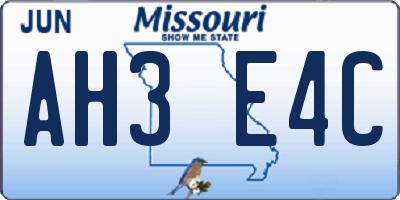 MO license plate AH3E4C