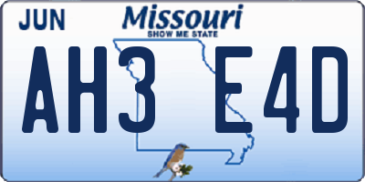 MO license plate AH3E4D