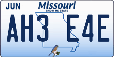 MO license plate AH3E4E