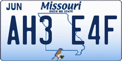 MO license plate AH3E4F