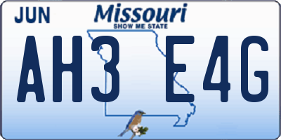 MO license plate AH3E4G