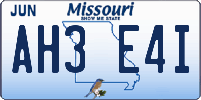 MO license plate AH3E4I