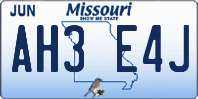 MO license plate AH3E4J