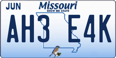 MO license plate AH3E4K