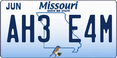 MO license plate AH3E4M