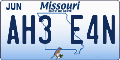 MO license plate AH3E4N