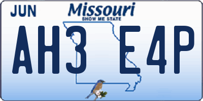 MO license plate AH3E4P