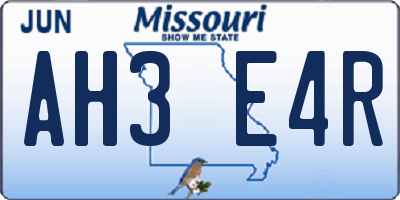 MO license plate AH3E4R