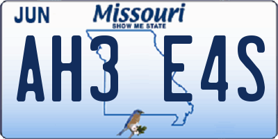 MO license plate AH3E4S