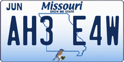 MO license plate AH3E4W