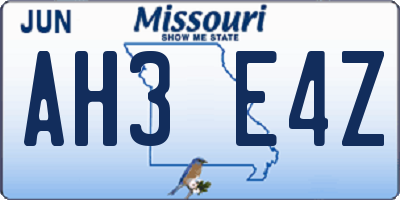 MO license plate AH3E4Z