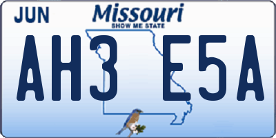 MO license plate AH3E5A