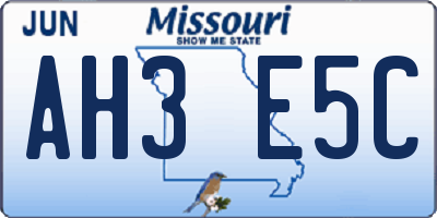 MO license plate AH3E5C