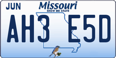 MO license plate AH3E5D