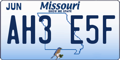 MO license plate AH3E5F