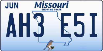 MO license plate AH3E5I