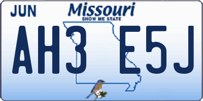 MO license plate AH3E5J