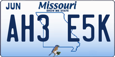 MO license plate AH3E5K