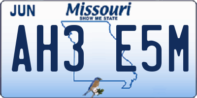 MO license plate AH3E5M