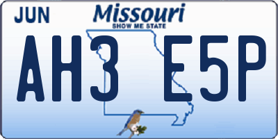 MO license plate AH3E5P