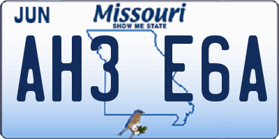 MO license plate AH3E6A