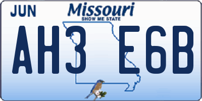 MO license plate AH3E6B