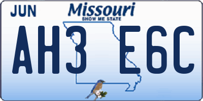 MO license plate AH3E6C