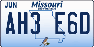 MO license plate AH3E6D