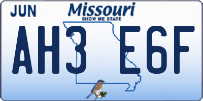 MO license plate AH3E6F