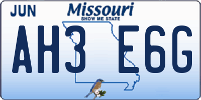 MO license plate AH3E6G