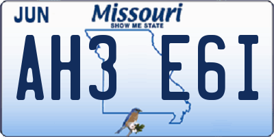 MO license plate AH3E6I