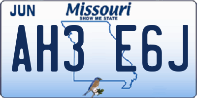 MO license plate AH3E6J