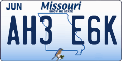 MO license plate AH3E6K