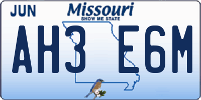 MO license plate AH3E6M