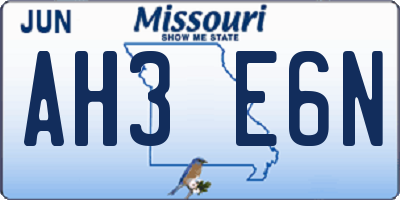 MO license plate AH3E6N