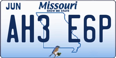 MO license plate AH3E6P