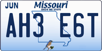 MO license plate AH3E6T