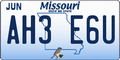 MO license plate AH3E6U