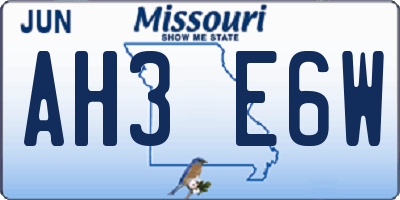 MO license plate AH3E6W