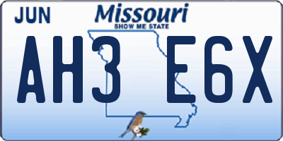 MO license plate AH3E6X