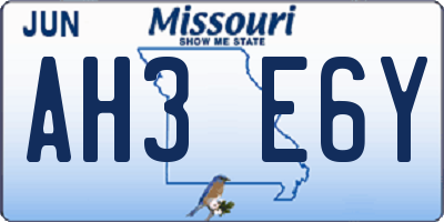 MO license plate AH3E6Y