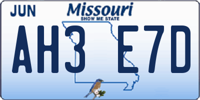 MO license plate AH3E7D