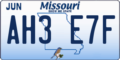 MO license plate AH3E7F